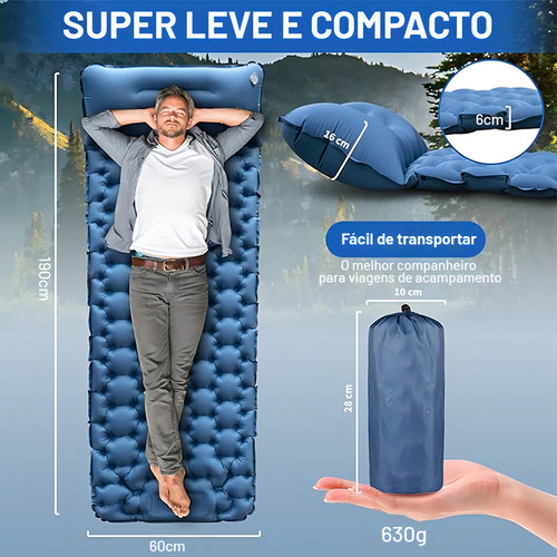 Colchonete Inflável Solteiro Guepardo Dott 1.9m x 60 cm Azul