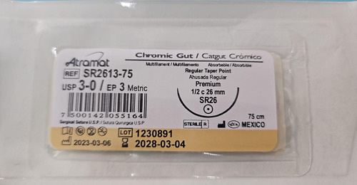 Sutura Atramat Catgut Cromico Tamaños A Elegir 3-0 Redondo 26mm