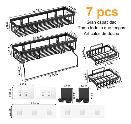 Set De 7 Estantes Para Organizar Regaderas De Baño Con Adhes