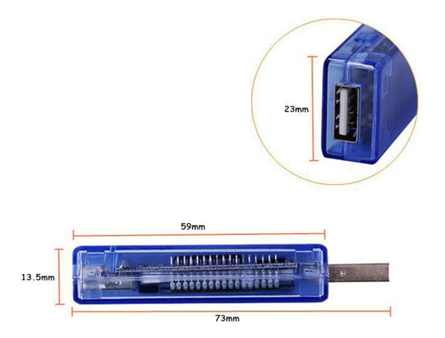 Medidor Usb Testador Tensão Corrente Bateria 3 Em 1 Azul