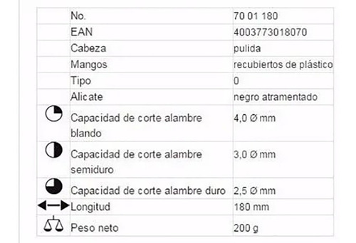 Alicate Knipex 70 01 180 Corte Diagonal Oblicuo Alemania
