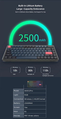 Teclado Mecânico Ajazz Ak832 Pro Rgb Com Tela (low Profile)