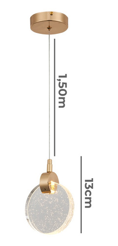 Pendente Luminária 13cm Redondo Cristal 3000k Dourado Sindor