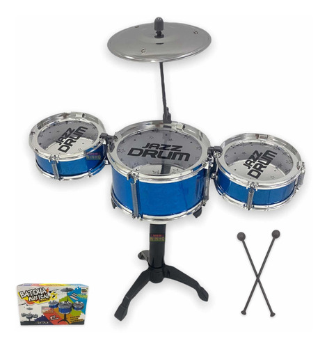 Mini Bateria Instrumento Infantil Completo Happy Jazz Drum Cor Azul