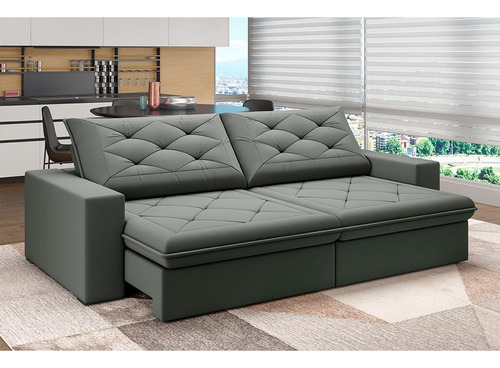 Sofá 4 Lugares Ret Rec Premier Veludo Cinza 250cm