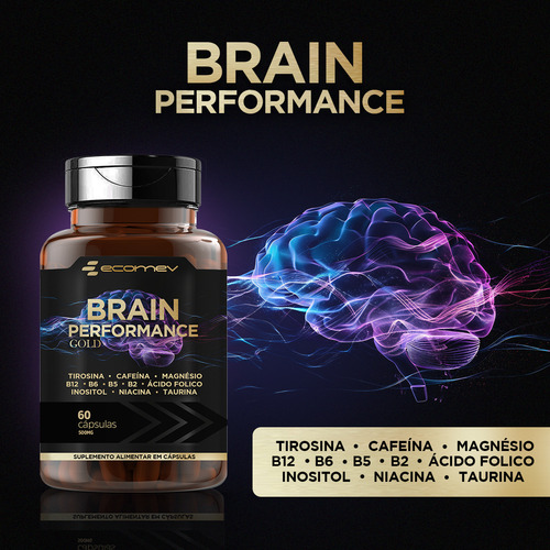 Magnesio Treonato com L Tirosina + Brain Performance Cafeina Taurina Inositol e Vitaminas 500Mg 120 Cápsulas Ecomev Sabor Sem sabor