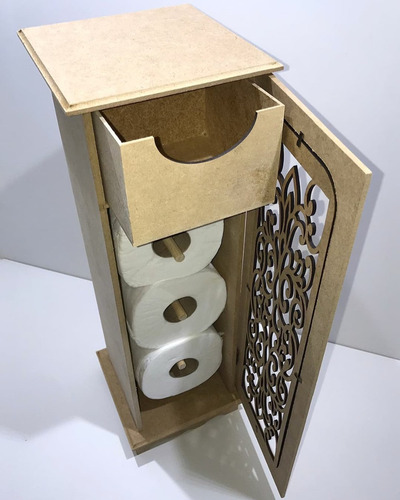 Imagem 3 de 3 de Porta Papel Higiênico Com Gaveta 6mm Arabesco Em Mdf