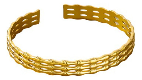 Brazalete E227 Metal Dorado Pulsera Abierta Ajustable 19x1cm