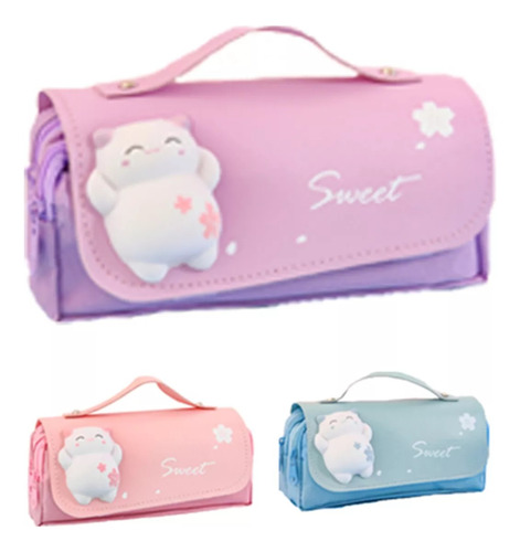 1 Bolsa Kawaii Con Varios Compartimentos Para Lápices Para N