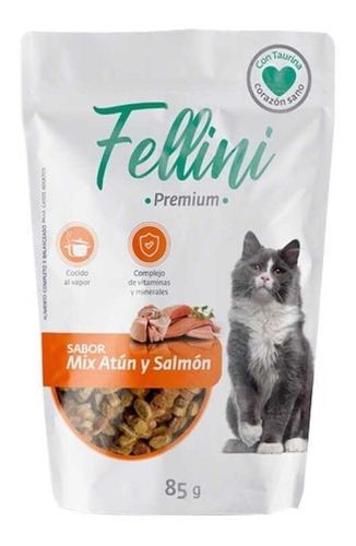 Alimento Fellini para gato adulto sabor atún y salmón en bolsa de 85g