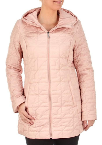 Campera Dama Chaqueta Larga Capitoneada Con Capucha - Rosa