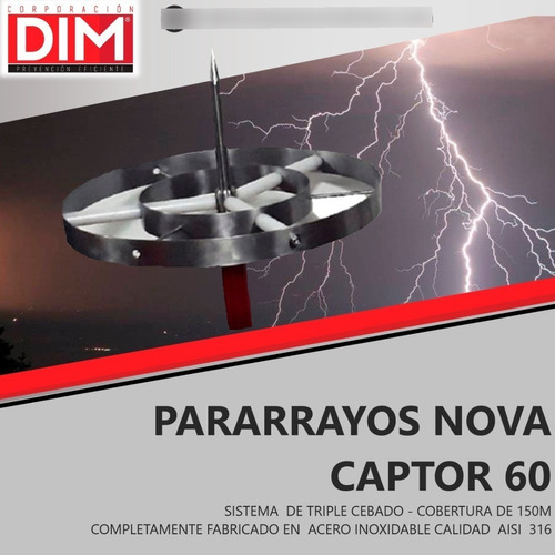 Imagen 2 de 10 de Kits Con Pararrayos Ionizante Nova Captor 60. 100m De Radio.