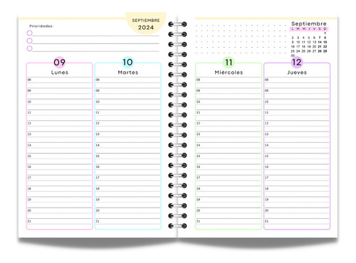 Agenda 2024 Imprimible Colorida Con Horarios Pdf / Prisma001