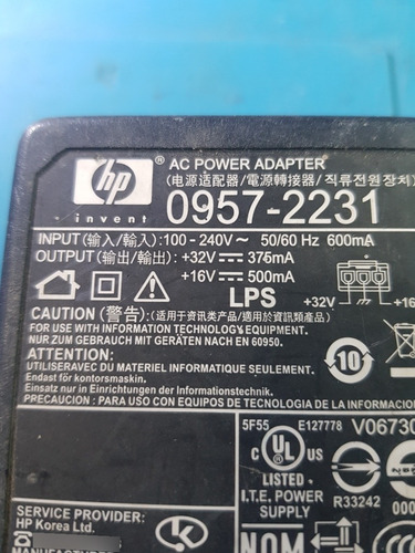 Eliminador Hp 0957-2231 32v 16v Para Impresora 3 Pines Usado (Usado)