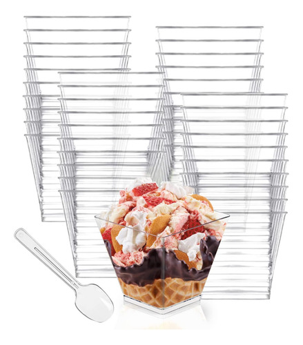 Merkaunis 100 Piezas Tazas De Postre De 4 Oz Con Cucharas Ta