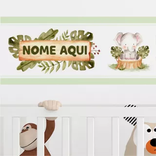 Faixa Decorativa Safari Verde Bebê Com Nome Personalizado
