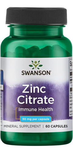 Zinc Citrato 30 Mg - 60 Cápsulas - Inmune, Antioxidante Swanson