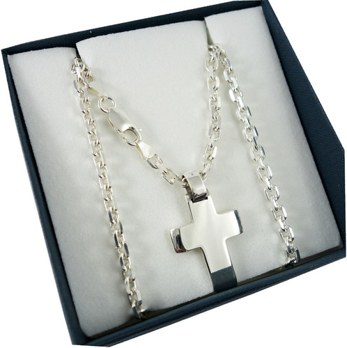 Imagen 3 de 6 de Cadena Forcet Y Cruz Bombe Maciza 4mm 70cm Hombre Plata 925