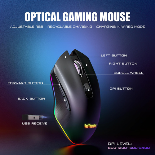 Combo De Teclado Y Mouse Inalámbricos Redthunder K20 Tkl Rgb Color Del Teclado Color Del Mouse