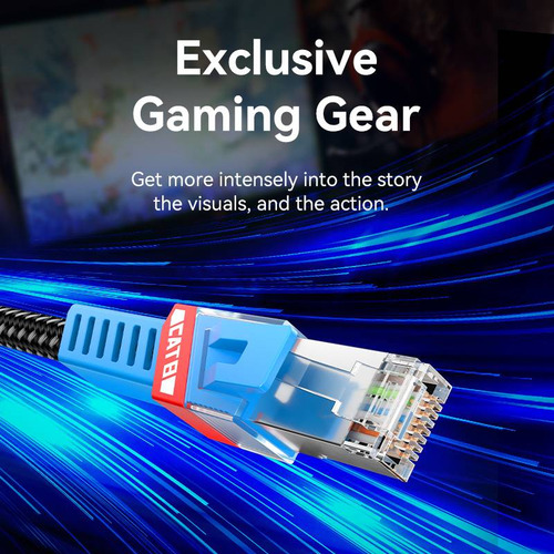 Cable de red Gamer Pro Vention - Cat8 SSTP - 40 Gbps 2000 Mhz - Patch Cord Rj45 Profesional Certificado - 0,50 Metros Trenzado Blindado - 100% cobre - Gaming Internet Router Pc Notebook modem - IKJBD