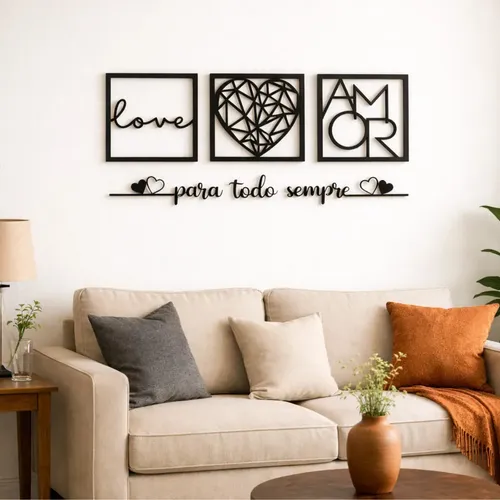 Kit 3 Quadro Cabeceira Love Amor Frase Para Todo Sempre Mdf- Cor ...