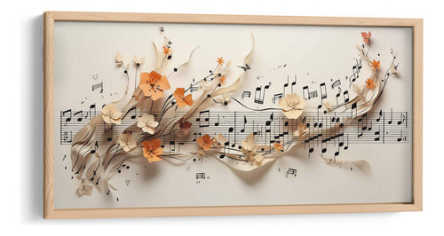 Cuadro Enmarcado Pino Música Y Flores 40x20, Cecilia Flores