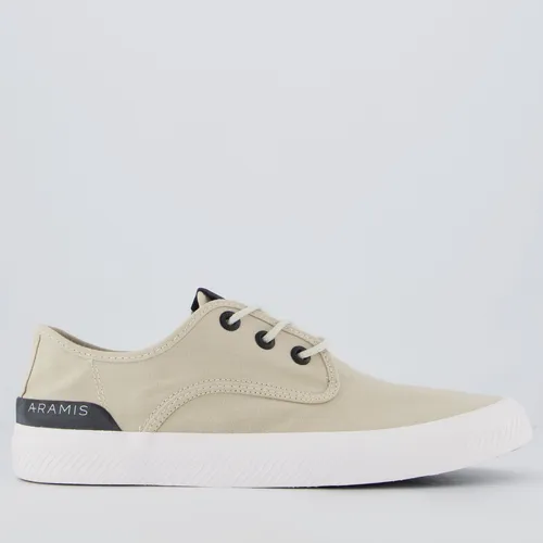 Vista lateral direita do tênis Aramis Daily Dock Canvas cor areia com solado branco