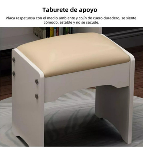 Tocador Multifuncional Con Espejo Led Cómoda Y 4 Cajones Blanco-gris