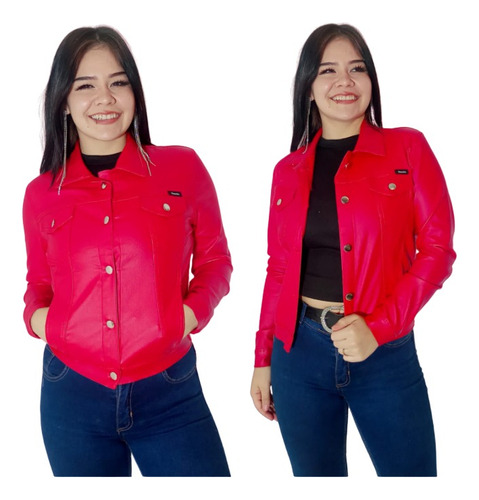 Campera Chaqueta Bengalina Engomada Mujer Con Botones