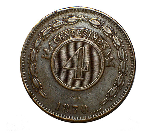 Antigua Moneda De Paraguay 4 Centésimos Año 1870