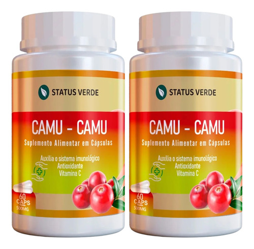 2 Potes Camu-camu 500mg 100% Puro Natural Kit 120 Cáps - Status Verde