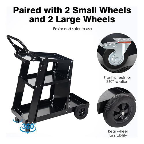 Plqmpp-m Carrito De Soldadura, Carros De Soldadura Resistentes De 3 Niveles Con Almacenamiento De Tanque De Ruedas, Para Soldador Tig Mig Y Cortador De Plasma
