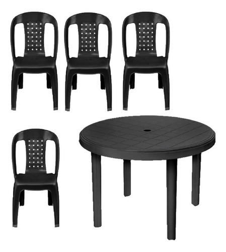 Kit Mesa Redonda Desmontável Com 4 Cadeiras Vime Bistrô