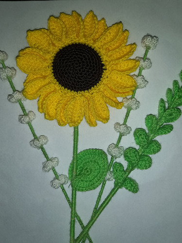 Flor Girasol 100% Tejida A Crochet