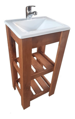 Mueble para baño DF Hogar Campo pie + bacha de 60cm de ancho, 80cm de alto y 46cm de profundidad, con bacha color blanco y mueble cedro con un agujero para grifería