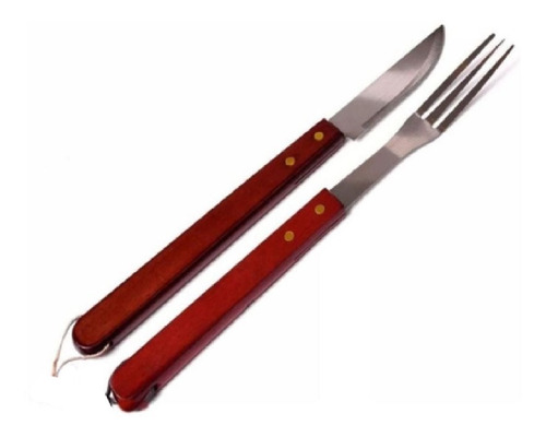 Set X 2 Utensilios Parrilla Asado Cuchillo Y Tenedor Largos