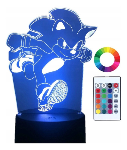 Sonic Doll 3d Night Light Led Luz Cambiante De 7 Colores