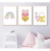 Comprar Cuadros Infantiles Nordicos Set De 3 Nena 30x40 Corazon
