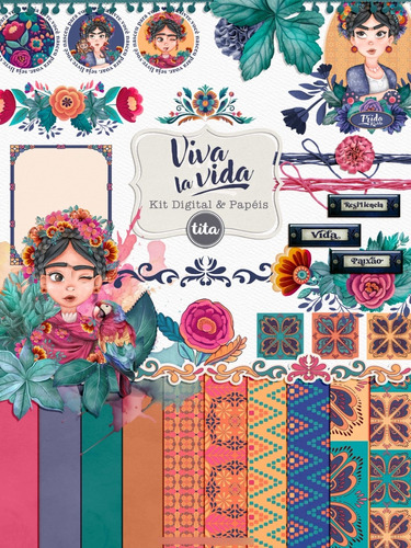 Kit Imagenes Png Cliparts Frida Kahlo Flores Acuarela Ti13