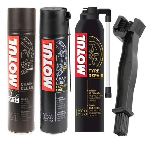 Kit Cadena Motul C1 + Motul C4 + Cepillo Cadenas + Motul P3