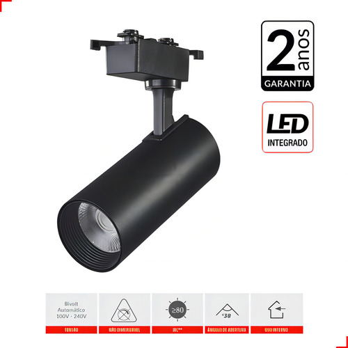 Spot Trilho Led Preto Authentic Evo 30w 2100lm 3000k Branco Quente 127/220v Deluxe By Avant