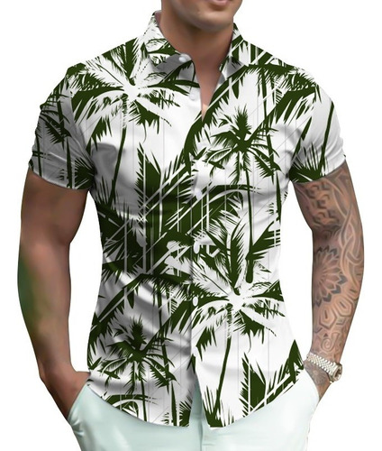 Camisa Casual De Manga Corta For Hombre, Camisa 3d Slim Fit 
