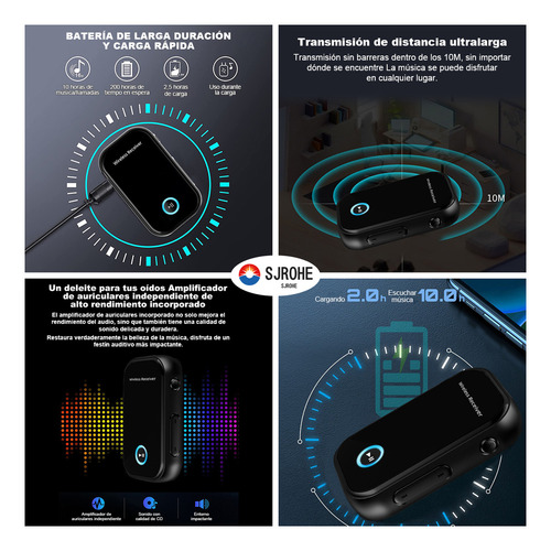 Sjrohe Mini Receptor Bluetooth Audio Cross Transmisor Fm Bluetooth Reproductor De Musica Bluetooth 5.0 Receptores Bocinas Bluetooth Para Auto Audio Hd Bluetooth Transmisor Bluetooth Fm Color Negro