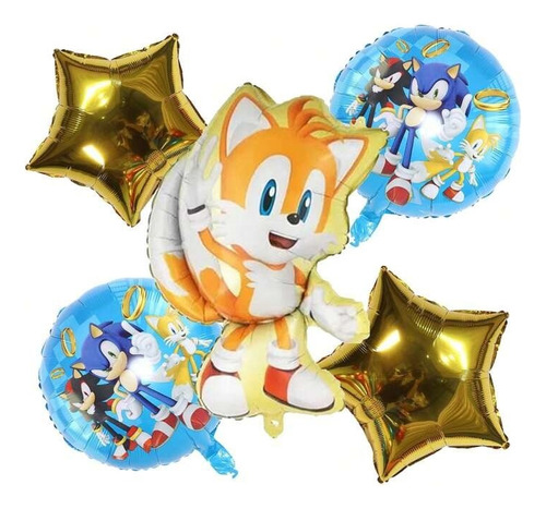 Bouquet 5globos Sonic Tails 65cm+4metalizados45cm 