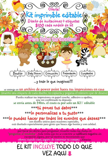 Invitaciones Y Kit De Etiquetas Baby Shower Bautizo Comunion
