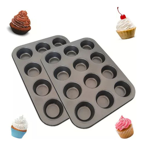 Kit 2 Formas Para Cupcake Antiaderente 12 Cavidades