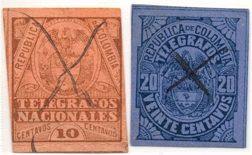 Telégrafos Nacionales Pareja De Estampillas De 1896 Y 1901