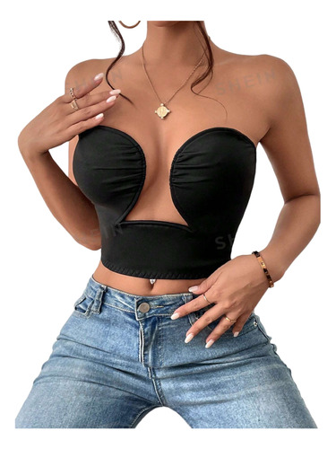 Top Corto Bandeau Sexy Strapless Abertura Ajustado Casual N