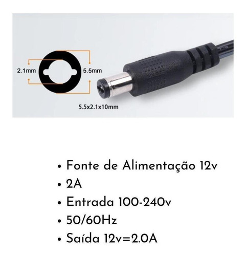 Fonte 12v 2a Bivolt Para Fita Led Plug P4 Adapter Automática