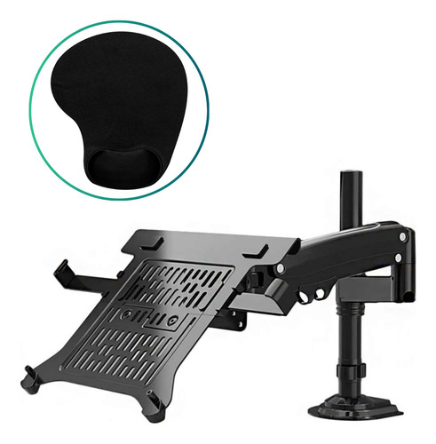 Bandeja Suporte Mesa Notebook H100fp + Mouse Pad Ergonômico Cor Preto